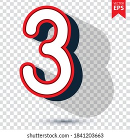 Número 3D 3 con vector de icono de sombra. Ilustración vectorial Eps10.