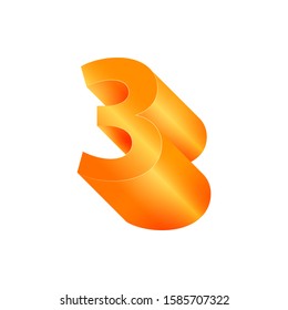3D number 3. Volumetric orange figure with a metallic sheen.