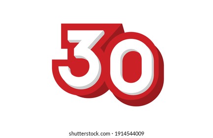 3D Number 30 Red Modern Cool Logo