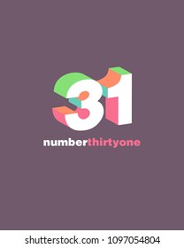 3D Number 31, Digit thirty one vector template.