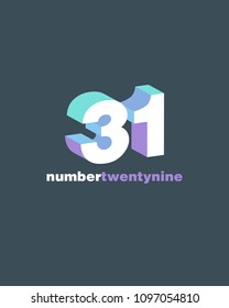 3D Number 31, Digit thirty one vector template.