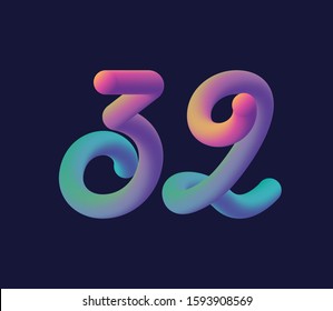 3D number 32 multi colour gradient digit icon vector template.