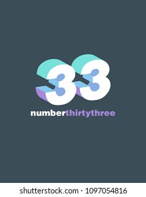 3D Number 33, Digit thirty Three vector template.