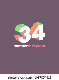 3D Number 34, Digit Thirty four vector template.