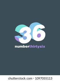 3D Number 36, Digit Thirty six vector template.