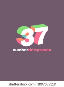 3D Number 37, Digit Thirty seven vector template.