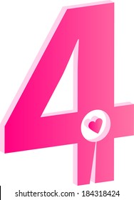 3D Number 4 Love Concept Vector