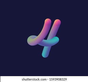 3D number 4 multi colour gradient digit icon vector template.