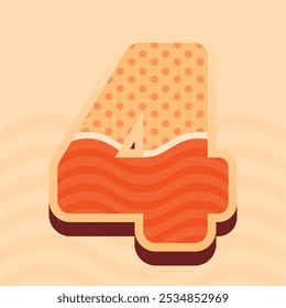3D number 4 with orange wave and dot patterns on a beige background. Perfect for modern graphic design, promotional materials, or creative digital projects.