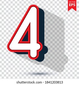 3D Number 4 with shadow icon vector. Eps10 vector illustration.