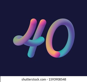 3D number 40 multi colour gradient digit icon vector template.