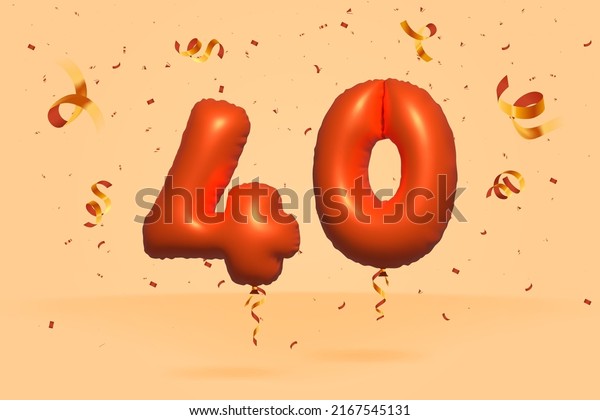 3d number 40 Sale off discount promotion made\
of realistic confetti Foil 3d Orange helium balloon vector.\
Illustration for selling poster, banner ads, shopping bag, gift\
box, birthday, anniversary
