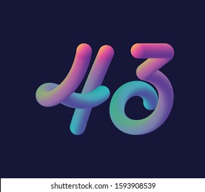 3D number 43 multi colour gradient digit icon vector template.