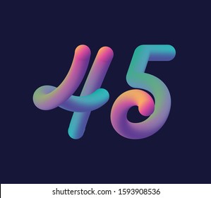 3D number 45 multi colour gradient digit icon vector template.