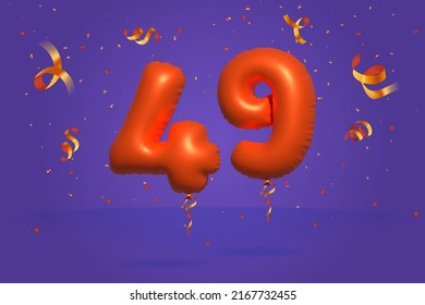 3d number 49 Sale off discount promotion made of realistic confetti Foil 3d Orange helium balloon vector. Illustration for selling poster, banner ads, shopping bag, gift box, birthday, anniversary