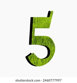 3D number 5 with grass texture isolated on a white background