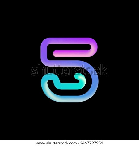 3d number 5, mathematical sign made from volumetric tubular