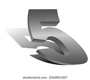 3D number 5. Set of liquid-style numbers for birthdays, bonuses, New Year, and promotions. Vector illustration in gray tones.