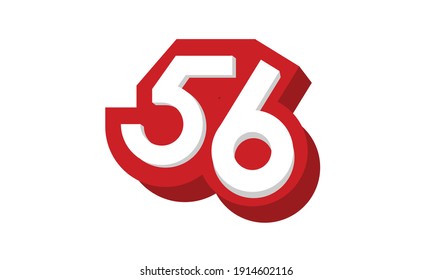 3D Number 56 Red Modern Cool Logo