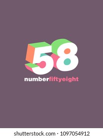 3D Number 58, Digit Fifty eight vector template.