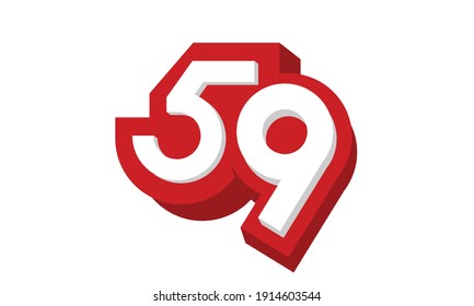 3D Number 59 Red Modern Cool Logo