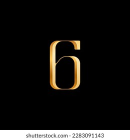 3d number 6 serif alphabet, beautiful elegant golden font classic perfect for logotypes, wedding invitations, or fashion or perfume design, brand etc, vector illustration 10EPS