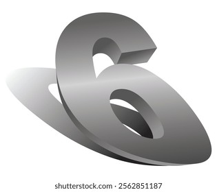 3D number 6. Set of liquid-style numbers for birthdays, bonuses, New Year, and promotions. Vector illustration in gray tones.