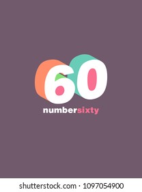 3D Number 60, Digit Sixty vector template.