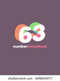 3D Number 63, Digit Sixty three vector template.