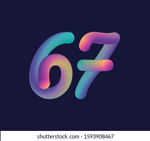 3D number 67 multi colour gradient digit icon vector template.