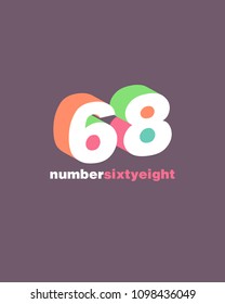 3D Number 68, Digit Sixty eight vector template.