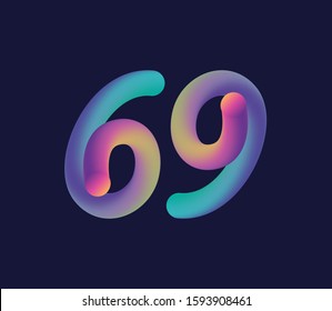 3D number 69 multi colour gradient digit icon vector template.