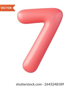 3d Number 7. Seven Number sign red color. Isolated on white background. 3d rendering. Vector illustration