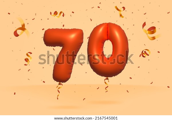 3d number 70 Sale off discount promotion made\
of realistic confetti Foil 3d Orange helium balloon vector.\
Illustration for selling poster, banner ads, shopping bag, gift\
box, birthday, anniversary