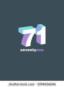 3D Number 71, Digit Seventy one vector template.