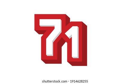 3D Number 71 Red Modern Cool Logo