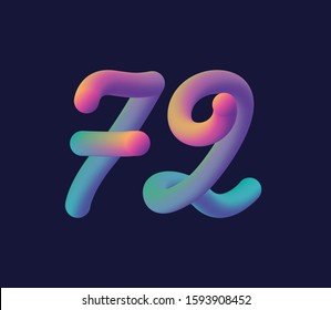 3D number 72 multi colour gradient digit icon vector template.