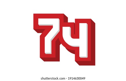 Logotipo 3D Número 74 Red Modern Cool