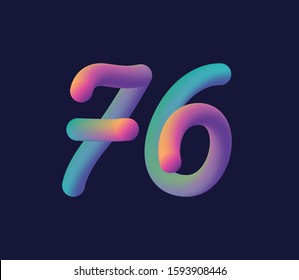 3D number 76 multi colour gradient digit icon vector template.