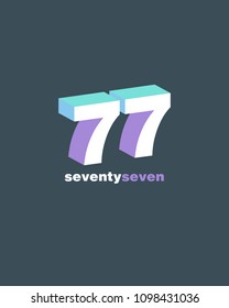 3D Number 77, Digit seventy seven vector template.