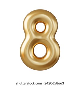 3d Number 8. eight Number sign gold color Isolated on white background. 3d rendering. Vector illustration