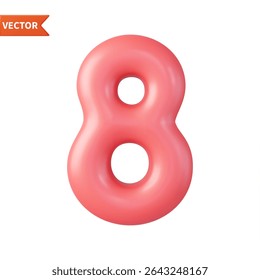 3d Number 8. eight Number sign red color. Isolated on white background. 3d rendering. Vector illustration