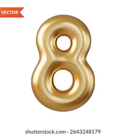3d Number 8. eight Number sign gold color Isolated on white background. 3d rendering. Vector illustration