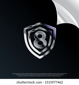 3D number 8 inside shield icon, modern template logo design