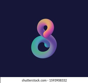 3D number 8 multi colour gradient digit icon vector template.