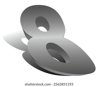 3D number 8. Set of liquid-style numbers for birthdays, bonuses, New Year, and promotions. Vector illustration in gray tones.