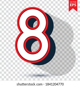 Número 3D 8 con vector de icono de sombra. Ilustración vectorial Eps10.