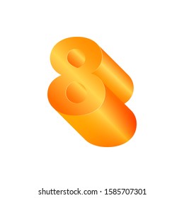 3D number 8. Volumetric orange figure with a metallic sheen.