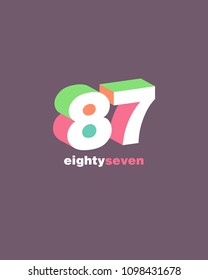 3D Number 87, Digit eighty seven vector template.
