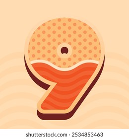3D número 9 con patrones de onda y puntos naranjas sobre un fondo beige. Perfecto para Diseño gráfico moderno, Materiales promocionales o proyectos digitales creativos.